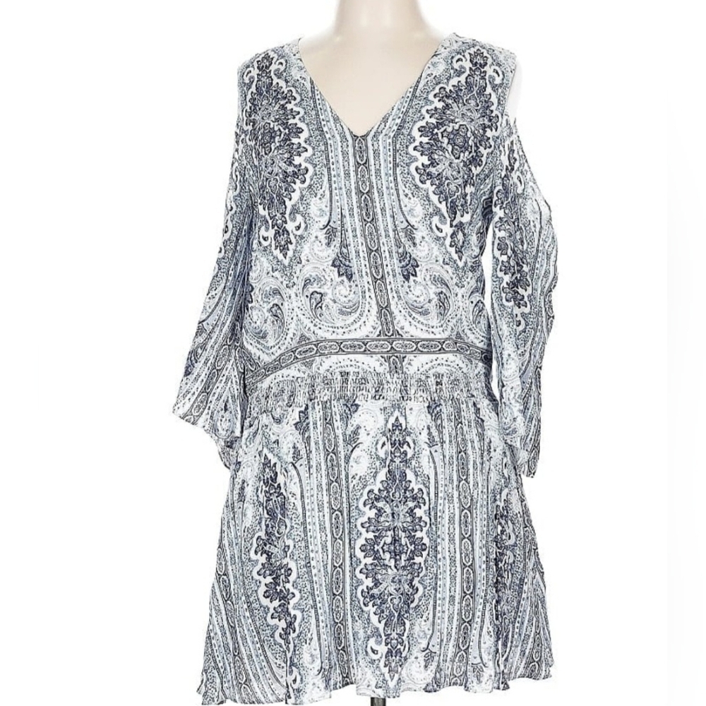 Alice + Olivia Casusal Blue Palace Paisley Boho Style Dress Size 10